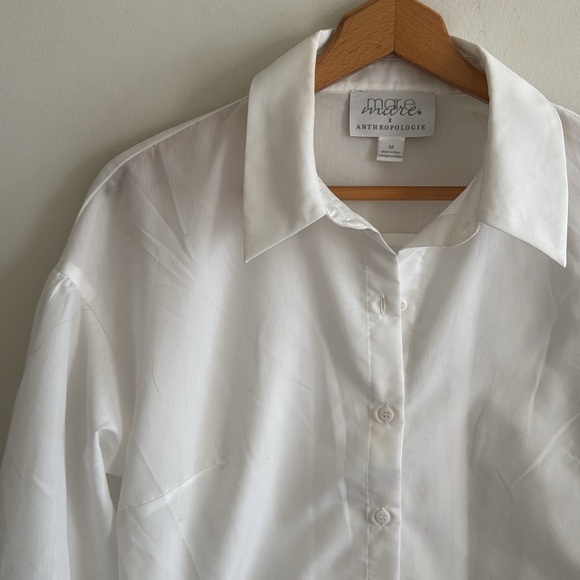 MARE MARE X ANTHROPOLOGIE WHIITE BLOUSE COTTON POLY TIE SLEEVES SIZE M - Picture 4 of 9